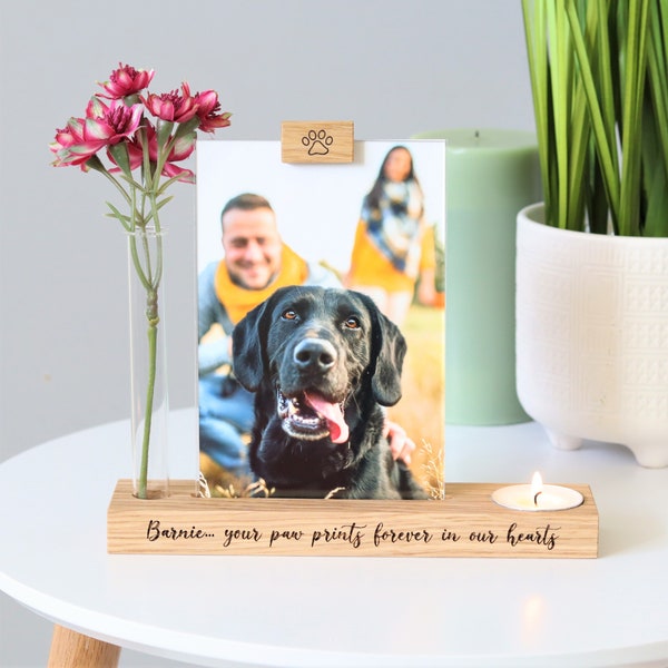 Personalised Pet Memorial Candle Holder with Vase and Photo Frame