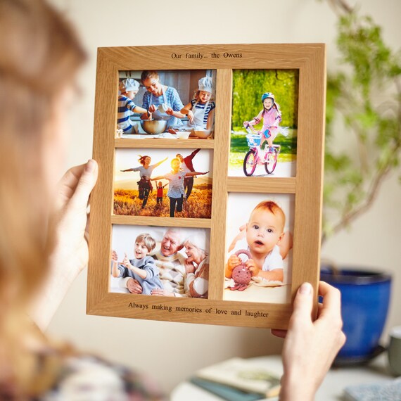 Solid Oak 5 Aperture Photo Frame Multi 6 X4 Picture Personalised Family Wedding