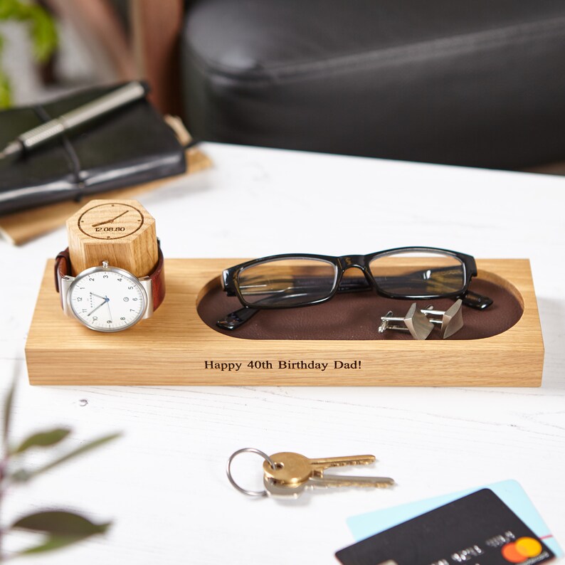 Personalised Solid Oak Time And Date Bedside Watch Stands / Birthday Gift / Watch Display / Dad Gift / Wedding Gift / Gift For Him Watch & tray