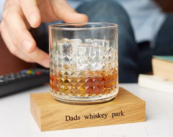 Personalised Oak Whiskey Coaster, Leather Inlay, Whisky Gift