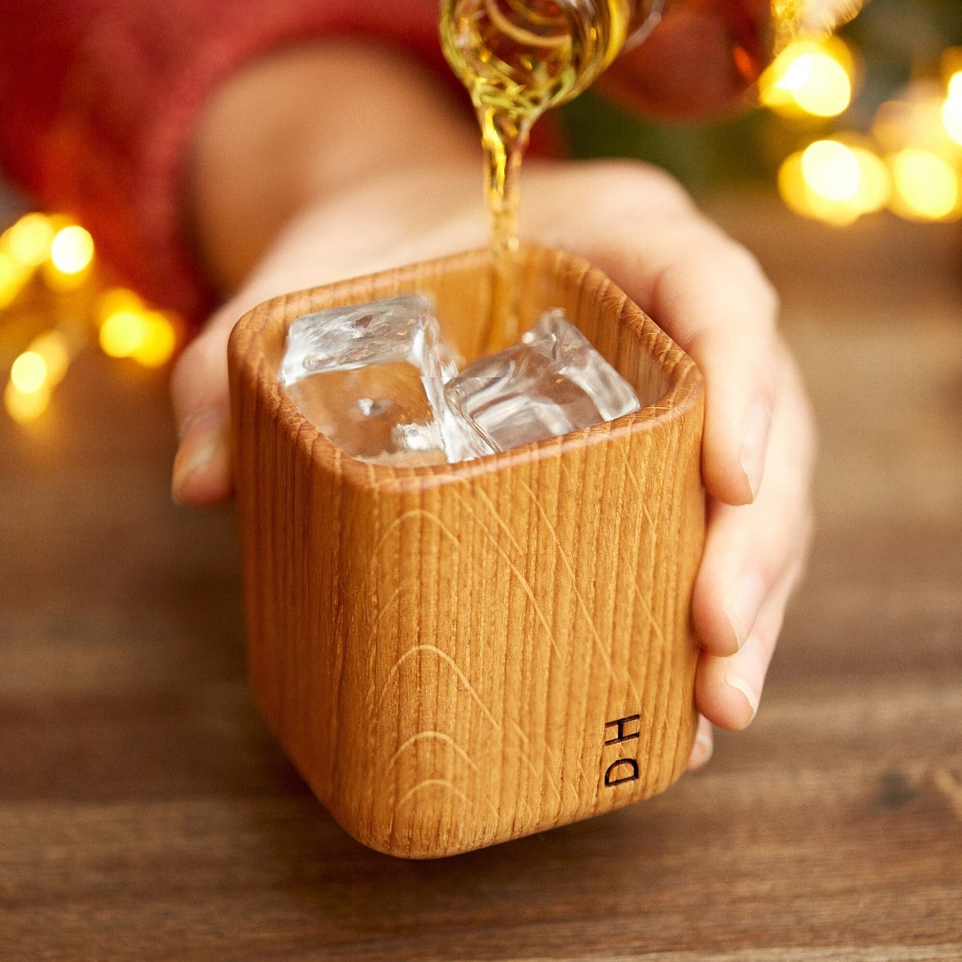 Personalised Oak Whiskey Tumbler / Personalized Gift for Whiskey Lover / Best Man & Groomsmen ...