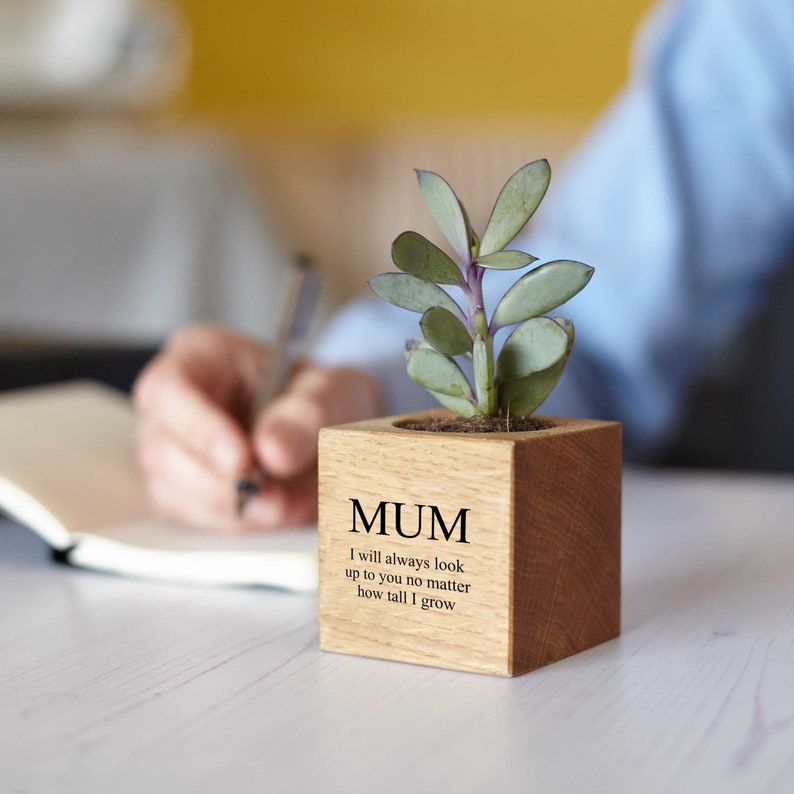 Personalised Solid Oak Micro Plant Pot / Mother's Day Gift image 0