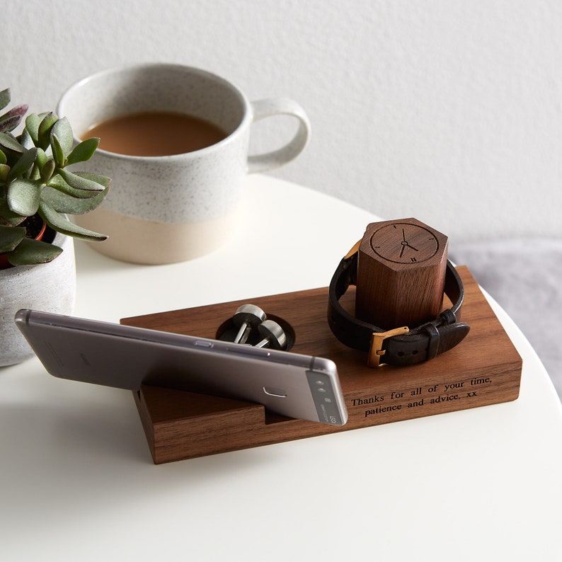 Personalised Walnut Bedside Watch And Phone Stand / Gifts For Etsy