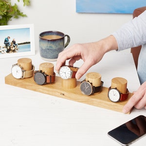 Watch Stand for Five Watches / Oak Watch Storage / Gifts for Men / Personalised Gift for Dad / Watch Holder / Gift for Him / Anniversary image 1