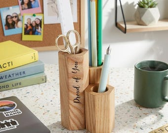 Personalised Student Desk Tidy, University Gift, Wooden Desk Organiser