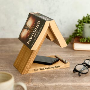 Personalised Wooden Book Holder In Solid Oak / Nightstand Book Rest / Father’s Day Gift for Book Lover