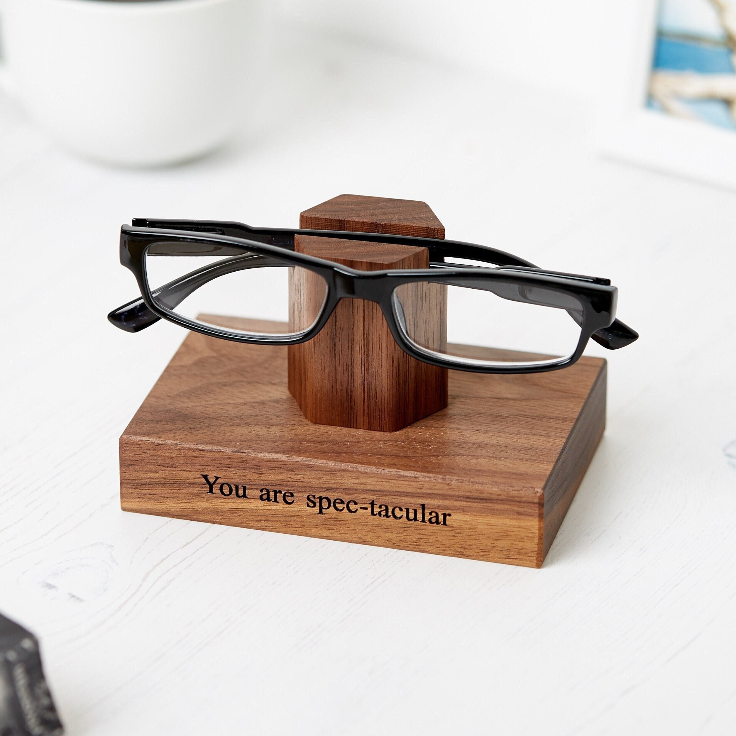 Walnut Double Glasses Holder Eye Glasses Stand Sunglasses 