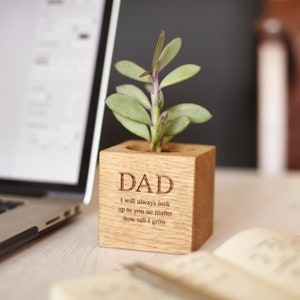 Personalised Solid Oak Micro Plant Pot / Birthday Gift / Gift for Dad / Personalized Pot Plant Holder / Gifts for Gardeners image 10