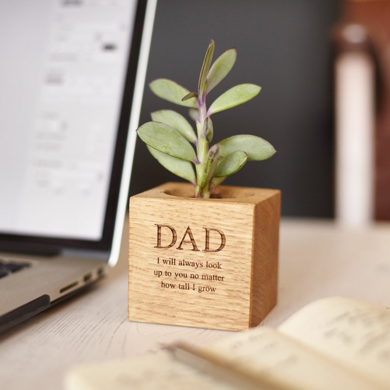 Personalised Solid Oak Micro Plant Pot / Birthday Gift / Gift for Dad / Personalized Pot Plant Holder / Gifts for Gardeners image 10