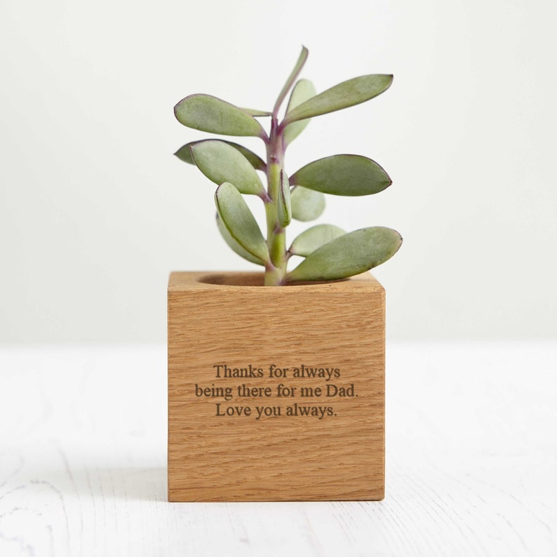 Personalised Solid Oak Micro Plant Pot / Birthday Gift / Gift for Dad / Personalized Pot Plant Holder / Gifts for Gardeners image 3