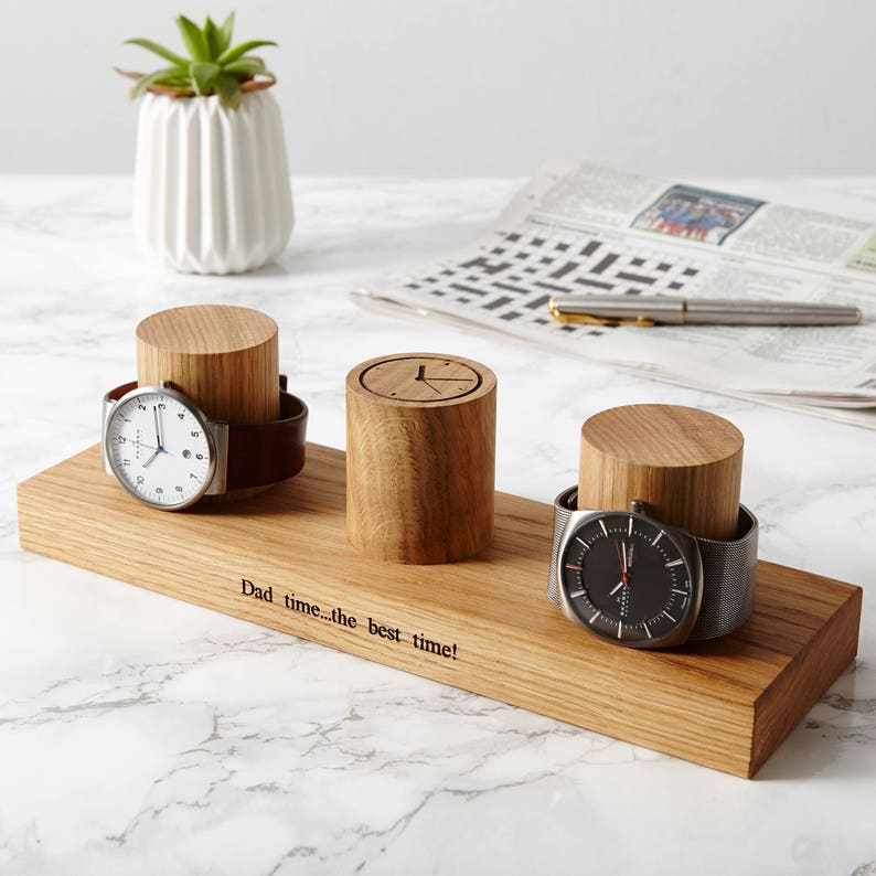 Watch Stand for Three Watches / Personalised Oak Watch Storage / Gift for Dad / Personalized Watch Holder / Gifts for Him / Watch Display image 7