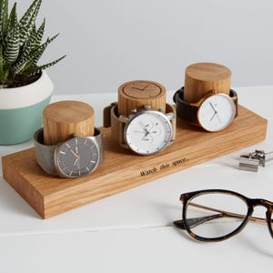 Watch Stand for Three Watches / Personalised Oak Watch Storage / Gift for Dad / Personalized Watch Holder / Gifts for Him / Watch Display image 2