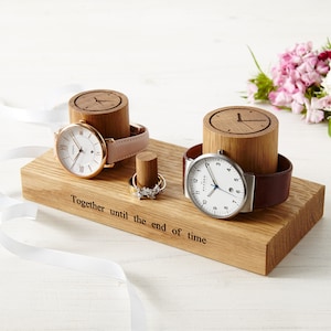 Couples Watch and Ring Stand / Mr & Mrs Jewellery Stand / Personalised Wedding Day Gift / Happy Couple Gift / Wooden Anniversary Gift 5th