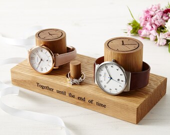 Couples Watch and Ring Stand / Mr & Mrs Jewellery Stand / Personalised Wedding Day Gift / Happy Couple Gift / Wooden Anniversary Gift 5th