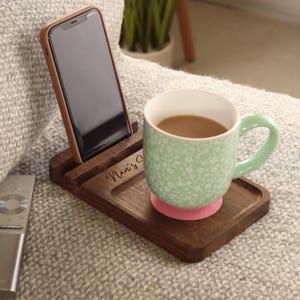 Walnut Sofa Coaster Tray and Phone Stand