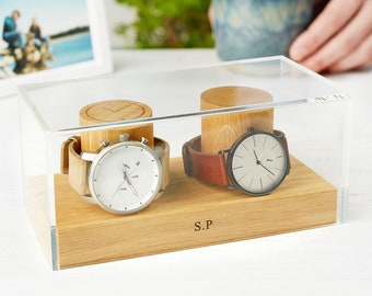 Watch Box for Two Watches / Personalised Watch Display / Gift for Dad / Gifts for Him / Personalized Double Watch Storage / Birthday Gift