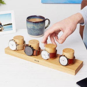 Watch Stand for Four Watches / Personalised Oak Watch Storage / Gift for Him / Watch Holder / Personalized Watch Display / Gift for Dads image 3