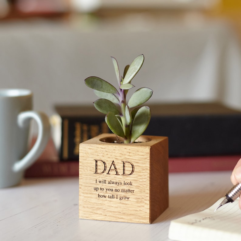 Personalised Solid Oak Micro Plant Pot / Birthday Gift / Gift for Dad / Personalized Pot Plant Holder / Gifts for Gardeners image 9