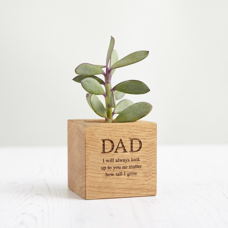 Personalised Solid Oak Micro Plant Pot / Birthday Gift / Gift for Dad / Personalized Pot Plant Holder / Gifts for Gardeners image 7