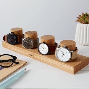 Watch Stand for Four Watches / Personalised Oak Watch Storage / Gift for Him / Watch Holder / Personalized Watch Display / Gift for Dads image 2