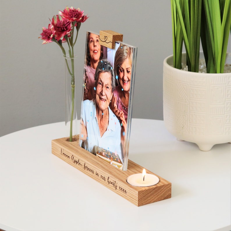 Personalised Memorial Candle Holder with Vase and Photo Frame image 4