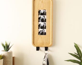 Solid Oak Photobooth Strip Frame Key Holder With Photo Printing