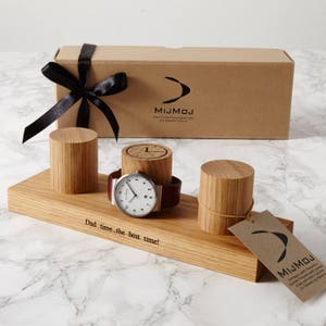 Watch Stand for Three Watches / Personalised Oak Watch Storage / Gift for Dad / Personalized Watch Holder / Gifts for Him / Watch Display image 8