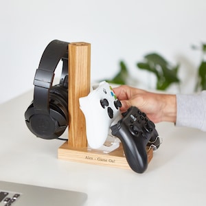 Personalisierter Solid Oak Gaming Controller & Headset Ständer: Gamer Geschenk