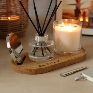 Personalised Solid Oak Candle / Diffuser Tray – Gift For Candle Lover