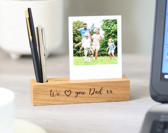 Personalised Oak Pen Holder Photo Block And Print