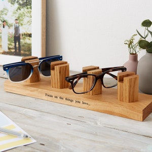 Personalized Solid Oak Four Glasses Stand: Spectacle & Sunglasses Holder