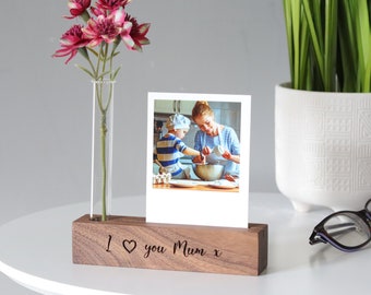 Personalised Walnut Photo Block with Stem Vase and Print