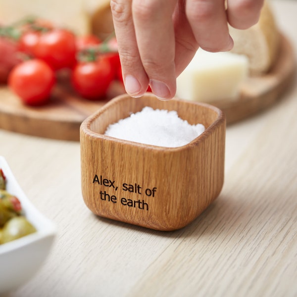 Personalised Solid Oak Pinch Pot Or Pot Set / Personalized Pinch Bowl / Custom Salt Cellar / Customized Nut Bowl / Chef Gift For Him