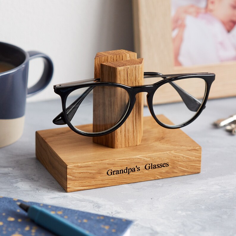 Solid Oak Personalised Glasses Stand / Gifts For Grandparents / Grandad Gift / Eye Glass Holder / Retirement Gift / Anniversary Gifts image 9