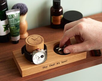 Cufflink Tray And Watch Stand / Personalised Jewellery Storage for Him / 5th Wedding Anniversary Wood / Watch Display Storage / Watch Holder
