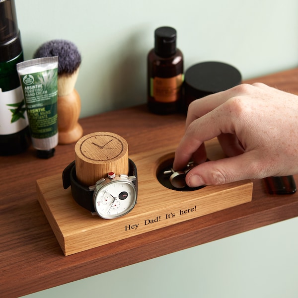 Cufflink Tray And Watch Stand / Personalised Jewellery Storage for Him / 5th Wedding Anniversary Wood / Watch Display Storage / Watch Holder