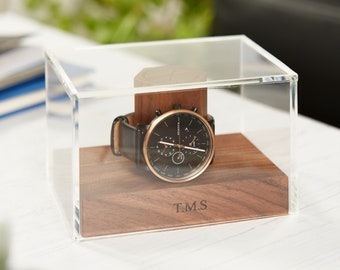 Personalized Walnut One Watch Box | Gift For Him | Memorial Gift | Anniversary or Retirement Gift | Groom Wedding Day Gift For Husband To Be