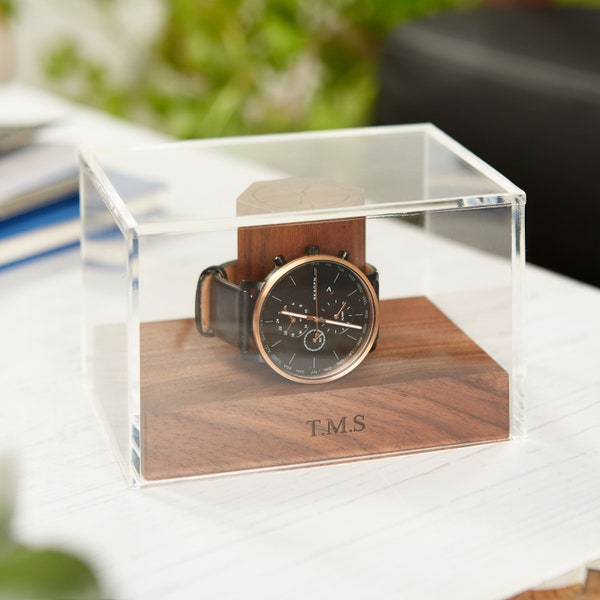 Personalized Walnut One Watch Box | Gift For Him | Memorial Gift | Anniversary or Retirement Gift | Groom Wedding Day Gift For Husband To Be