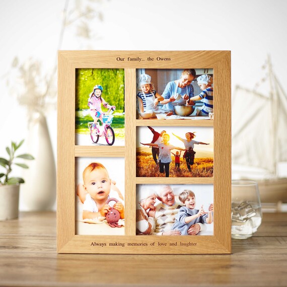 Solid Oak 5 Aperture Photo Frame Multi 6 X4 Picture Personalised Family Wedding