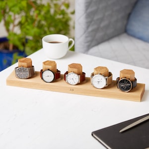 Personalized Five Hex Oak Watch Storage Stand / Personalised Wristwatch Storage / Timepiece Holder Display / Gift for Him / Gift For Dads