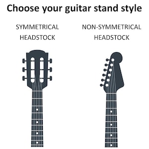 May include: Diagram showing two guitar headstocks, one with a symmetrical design and the other with a non-symmetrical design. The text above each headstock reads "Symmetrical Headstock" and "Non-Symmetrical Headstock".