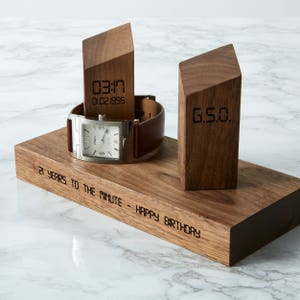 Personalised Watch and Bracelet Stand / Gift for Him / Groom Gifts / Personalized Jewelry Storage / Watch Holder / Custom Time and Date image 3