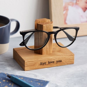 Solid Oak Personalised Eye Glasses Stand For Her / Eyeglass Holder / Reading Glasses / Mum Gift / Gift For Her / Nan Gift / Gift for Grandma Front Only