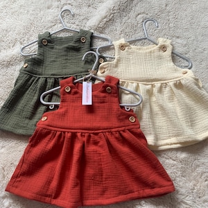 baby muslin pinafore dress, baby cotton pinafore, boho style baby pinafore, baby clothing, infant summer pinafore, soft baby clothing