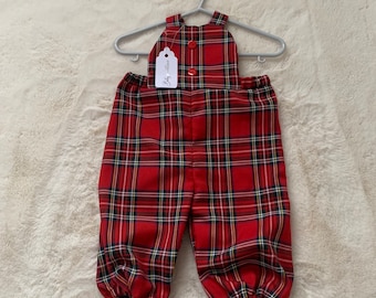 Baby tartan-snörbyxor, rutiga babysnörbyxor, babyoveraller, babypresent, Royal Stewart tartan, handgjord babyoutfit