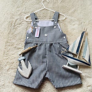 baby short dungarees, baby boy outfit, gender neutral baby outfit, baby striped dungarees, baby beach outfit, baby holiday clothes