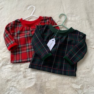 Chemise à carreaux pour bébé en bas âge - Tartan rouge, Stewart vert - T-shirt à manches longues