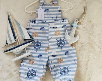 Baby Nautical Dungarees: 100% Cotton Summer Outfit