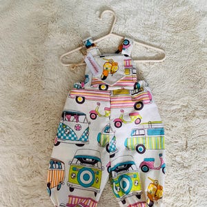 unisex baby dungarees, baby camper van dungarees, baby overalls, vintage baby, retro baby outfit, baby summer outfit, baby surfer outfit