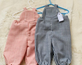 Striped Linen Baby Dungarees: Summer Cotton Overalls